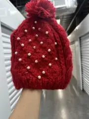 Red Beanie With Pearls