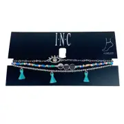 INC Silver-Tone Evil Eye Tassel and Beaded Anklet Ankle Bracelet Set of 3