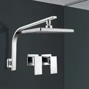 ACA WELS WATERMARK Square 8'' ABS Plastic Rainfall Shower Head Gooseneck Wall Arm Twin Taps Chrome
