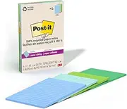 Post-it 100% Recycled Paper Super Sticky Notes, 2X The Sticking Power, 4x6 in, 4 Pads, 45 Sheets/Pad, Oasis Collection (4621R-4SST)
