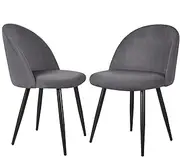 ALFORDSON Velvet Dining Chairs Set of 2, Kitchen Chair Bess Series, Metal Legs & Floor Protector, Reading Seating for Home Cafe Coffee Table, Max 150kg, Dark Grey