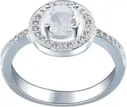 [Bigood] Retro Round Crystal CZ Plated 925 Sterling Silver Wedding Ring White