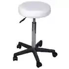 2x Round Office Stools White Faux Leather Salon Vanity Computer Desk Chairs
