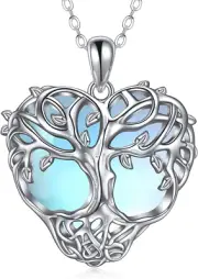 Tree of Life Heart Necklace Sterling Silver Moonstone Family Jewelry Gifts Women
