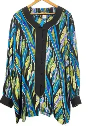 Bob Mackie Womens 100% Silk Tunic Top Feather Print Native Art to Wear Sz 3X NWT