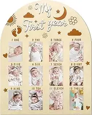 My First Year Photo Display Board Baby First Year Picture Keepsake Frame Arch Baby Shower Photo Props 12 Months Milestone Wood Display Board First Birthday Party Decoration Keepsake Gift