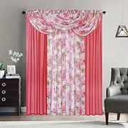 LinenTopia Sheer Curtain Panels - 4-Panel Set with Valance and Tiebacks, Elegant Light Filtering Window Treatments for Living Room, Bedroom, Kitchen, Dining Room - 54"x95" Long, Sanday/Red