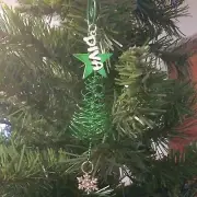 METAL GREEN CHRISTMAS TREE DIVA GEM SNOWFLAKE CHARM ORNAMENT DELUXE SPIRAL HOOK