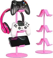 KELJUN Controller Holder Pink,Headphone Stand,3 Tier Multi Adjustable Game Controller Headset Hanger for All Universal Gaming PC Accessories, Xbox PS4 PS5 Nintendo Switch(Cute Pink)