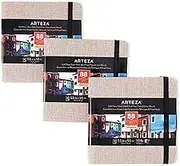 Arteza Watercolor Sketchbooks, 5.5x5.5-inch, 3-Pack, 132 Sheets, Gray Art Journal, Hardcover 110lb Paper Book, Watercolor Sketchbook for Use as Travel Journal and Mixed Media Pad
