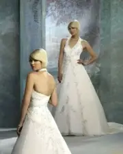 Forever Yours 410127 Bridal gown Wedding Dress Halter A-line Chiffon Ivory 14 US