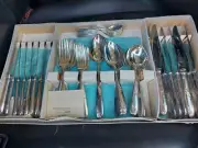 58 VINTAGE Angora SILVER PLATED CUTTLERY SET fork knives spoon Sheffield England
