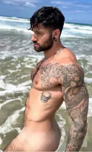 [B741] Handsome Male Cute Model Showing Off Body And Muscles On Beach Water