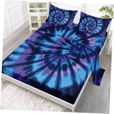 Spiral Sheets Set 4Pcs for Kids,Printed Sheet Set Twin 67x97 inches Blue Spiral