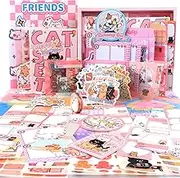 Cute Cat Scrapbooking Kit for Teen Girls Women Adults, Scrapbook Kit with A6 Notebook Stationery Set for Journaling Collage, Bullet Junk Journal Supplies, DIY Art Craft