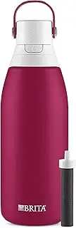 Brita Insulated Filtered Water Bottle with Straw, Reusable, Stainless Steel Metal, Ruby, 32 Ounce