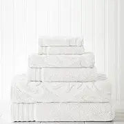 Amrapur Overseas 6-Piece Medallion Jacquard/Solid Ultra Soft 500GSM 100% Combed Cotton Towel Set [White]