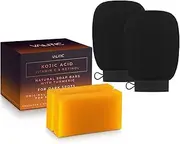 VALITIC 2 Pack Kojic Acid Vitamin C & Retinol Soap Bars for Skin Lightening & A Pair Of Black Exfoliating Gloves for Body Scrubs