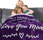 FILO ESTILO Love You Mom Blanket, Mom Birthday Gifts from Daughter or Son, Mothers Day Gift Ideas, Throw Blanket 60x50 Inches (Purple Violet, Sherpa)