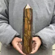 1130g Natural Tiger’s Eye Obelisk Quartz Crystal tower Point Healing decor