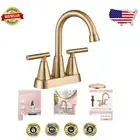 Brushed Gold Bathroom Faucet with 360 Swivel Spout - Elegant Dual Handle Design