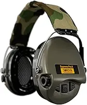 Sordin Supreme Pro X - Noise Reduction Adjustable Ear Muffs With Led Light And Gel Seals - Camo Headband And Green Cups