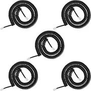 Phone Cord for Landline Tangle Free Pack of 5 Telephone Handset Cord RJ9 4P4C Coiled Phone Cable Curly Telephone Wire, Coiled Length 1.8 to 16 Feet Uncoiled, Black