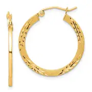 10K Yellow Gold Satin Diamond Cut Hoop Earrings