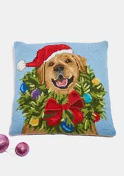 [PKHC] Santa Golden Labrador Wreath Throw Pillow
