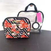 Betsey Johnson Make Up Bag Set 2pc Cosmetic Travel Weekender Train Case Dome