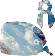 [YTYVAGT] Scrub Caps Women,Scrub Hats Suitable for Women,Fuji Mountain Cherry Blossoms
