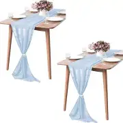 2 Pack 10Ft Baby Blue Chiffon Table Runner Sheer 29x120 Inch for Romantic Wed...