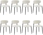 [OIKITURE] Dining Chair Set of 8 Kitchen Chair with Boucle Seat and Wooden Frame for Home Kitchen Cafe Chair Black and White