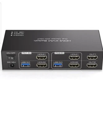 HDMI KVM Switch 2 Monitors 2 Computers 4K120HZ USB 3.0 KVM Switch Dual Monitor