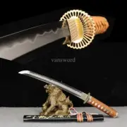 Japanese Tanto Abrasive Blade T10 Steel Clay Tempered Samurai Sword Mini Knife.
