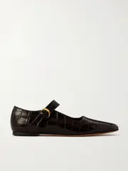 [Emme Parsons] Emme Parsons - Tramonto Croc-effect Leather Mary Jane Ballet Flats - Brown - IT36 IT 36 Brown