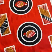 70s Vintage red Indigenous bird print pure cotton drill fabric ~5m