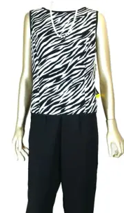 SAG HARBOR~NWT!!~2PC BLACK & WHITE ZEBRA PRINT SLEEVELESS TOP & BLACK PANTS-SZ:8