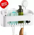 Vacuum Shower Caddy Suction Cup No-Drilling Wall Shelf White