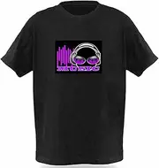 [DINIRUKY] Kids LED Flashing Shirt Sound Activated Black T Shirt Birthday Halloween Chiristmas Nightshow Wear