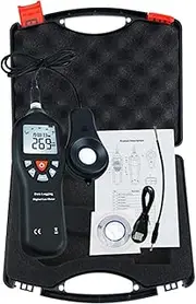High Performance Handheld Digital Lux Meter 0-200000 Illuminance with Data Logging Function Detachable Sensor Backlight Large Display Light Meter for Homes, Agriculture, Warehouse