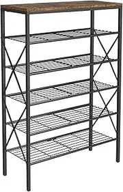 [MILEFA] 6 Tiers Shoe Storage Organizer, Large Capacity Shoe Shelf Holds 24 Pairs of Shoes, Durable and Stable, Adjustable Metal Shelf Stackable Shoe Shelf for Entryway, Hallway, Living Room, Closet