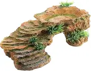 Turtle Tank Accessories, Resin Turtle Basking Aqua Landscape Ornament for Aquarium Fish Tank, Imitation Rock Turtle Basking Platforms, Sunbathing Tortoise Cave 10.6x5x3.4