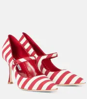 [Manolo Blahnik] Manolo Blahnik Campari striped Mary Jane pumps AU 5 red