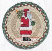 Set of 2 Braided Jute Round Placemat/Trivet/Swatch. SANTA. Earth Rugs.10"