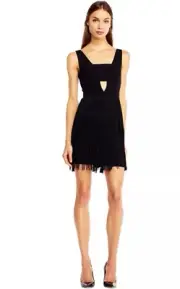 NWT Aidan by Aidan Mattox Asymmetrical Fringe Crepe Dress Size 4 Z430-10