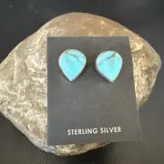 Blue Kingman Turquoise Navajo Sterling Silver Post Stud Earrings 17467