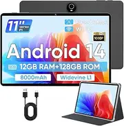 2024 Tablet 11 Inch Android 14 Tablets with Octa-Core, 12GB RAM 128GB ROM, 8000mAh Battery, Drop-Proof Case, TF 1TB, HD IPS Touchscreen, 5G/2.4G WiFi, Bluetooth 5.0, GPS, Split Screen (Black)
