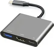 USB C to HDMI Multiport Adapter Cable with Charging Port, USBC HDMI Adapter Converter for Mac iPad pro MacBook, 4K HDMI to USB C Hub Adapter for Monitor Laptop, USB-C to USB 3.0 Adapter 10Gbps Dongle