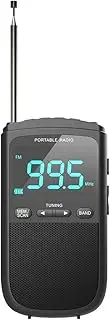 Peakloong Outdoor Motion AM FM Personal Stereo Radio Rechargeable Mini FM Headphone Jack Clock Alarm Pocket Radio for Broadcast(B)